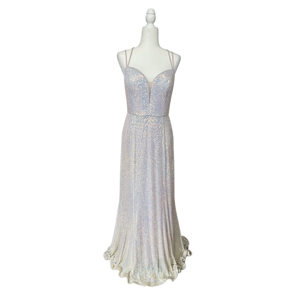 Cinderella Divine Opal Champagne CH209 Backless Sequin Gown Dress Medium - Picture 2 of 15
